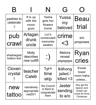 CR Finale Bingo Card