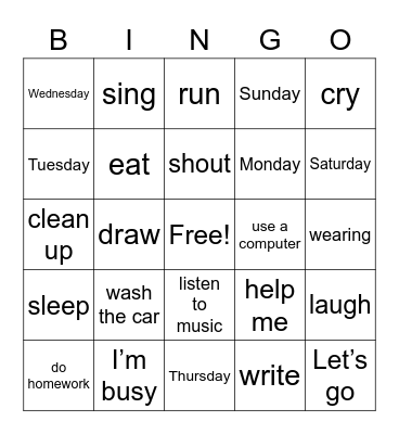 English Time Bingo Card