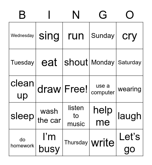 English Time Bingo Card