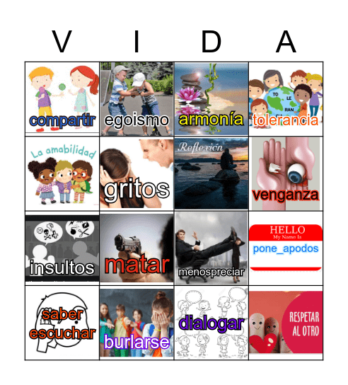 Fomento de la paz o la violencia Bingo Card