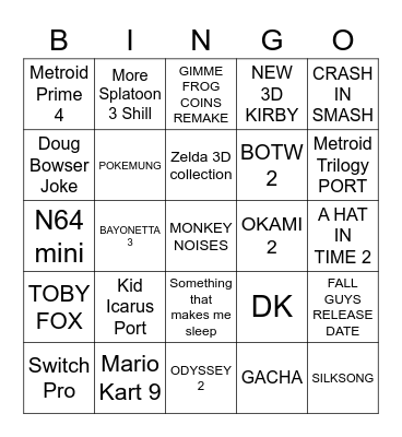 GREG’S NASU BINGO Card