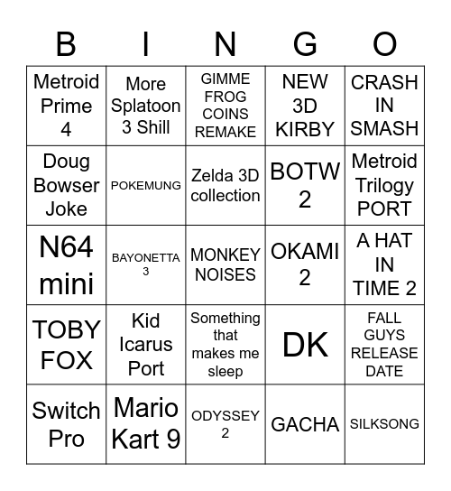 GREG’S NASU BINGO Card