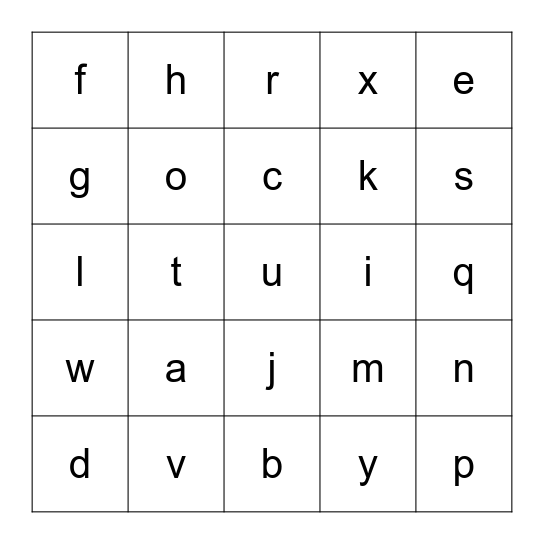 Lower   Case   Letters   Bingo Card