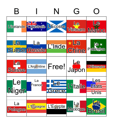 Les Pays du monde Bingo Card
