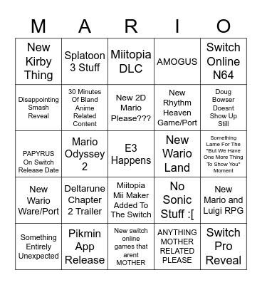Apples Nintendo Direct Bingo Card
