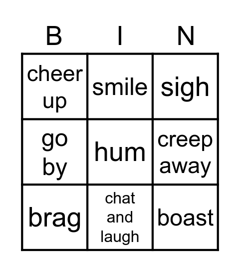 Creep low Fly High Verbs Bingo Card