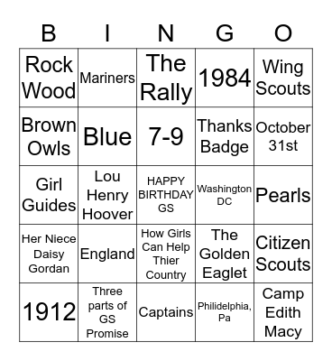 Girl Scout Bingo Card