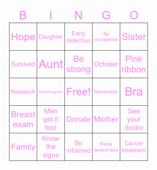 Pink Hope Bingo Card