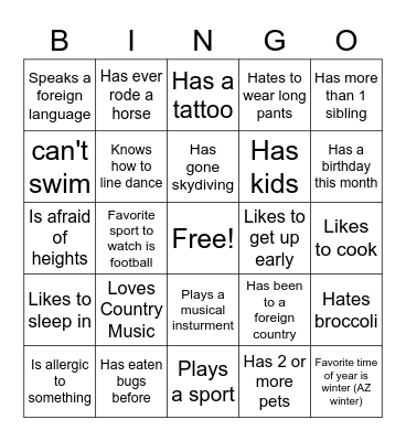 TEAM BUILDER Bingo Card