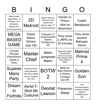 Nintendo @ E3 2021 Bingo Card