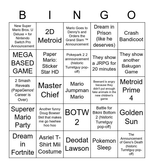 Nintendo @ E3 2021 Bingo Card