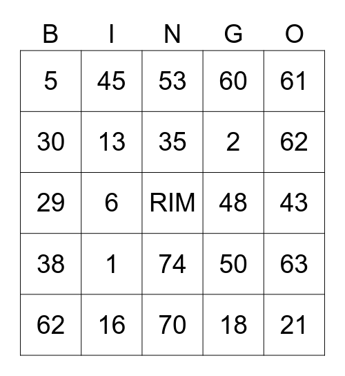 RIM Bingo Card