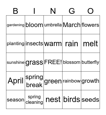 Spring Time Bingo Card