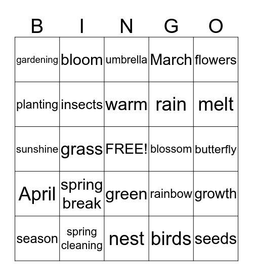 Spring Time Bingo Card