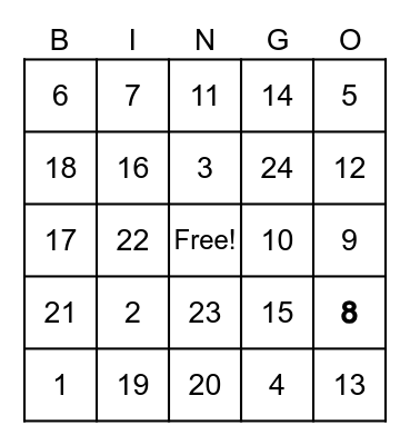 NUMERO Spanish Class Bingo Card