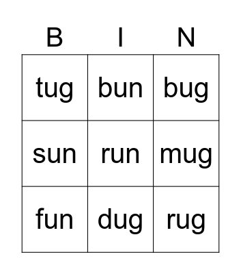 G3 U4 Phonics Bingo Card