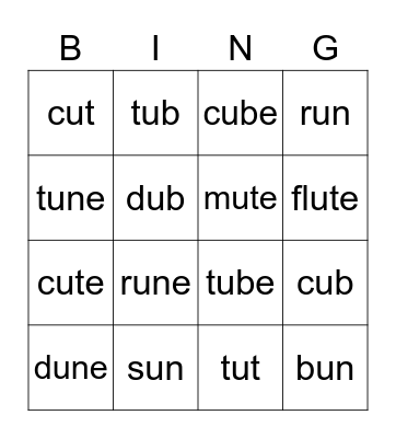 G4 U4 Phonics Bingo Card