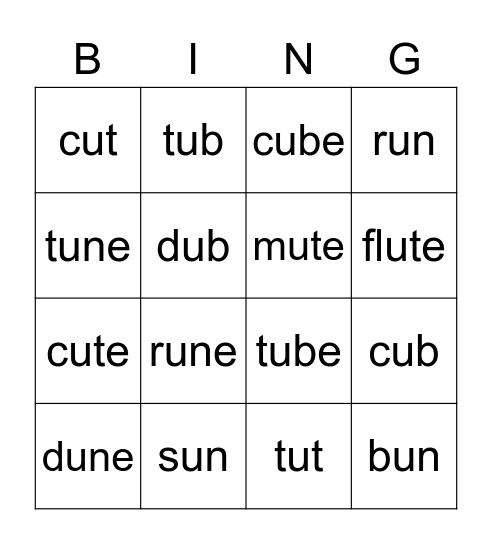 G4 U4 Phonics Bingo Card