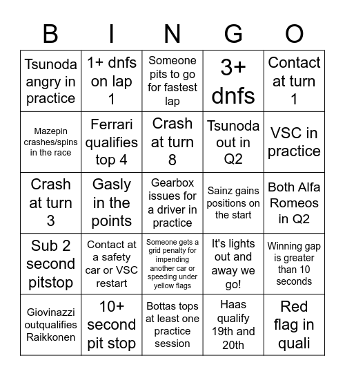 Untitled Bingo Card