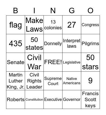 Citizenship Bingo Card