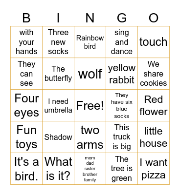 Reading and Words Bingo Card