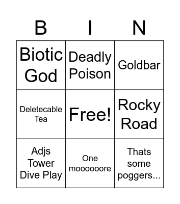 Volxs Stream Bingo Card