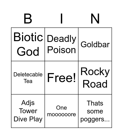 Volxs Stream Bingo Card