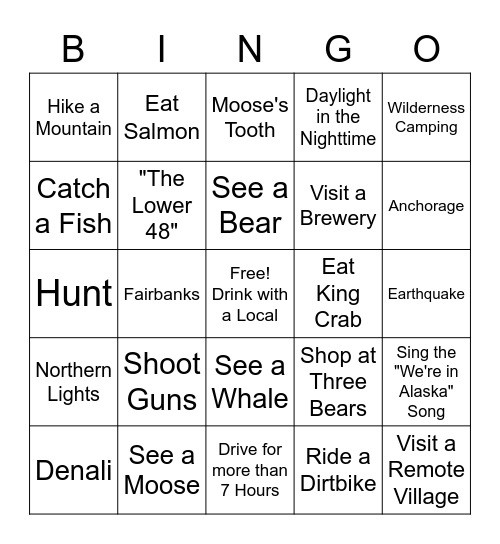 Alaska BINGO Card