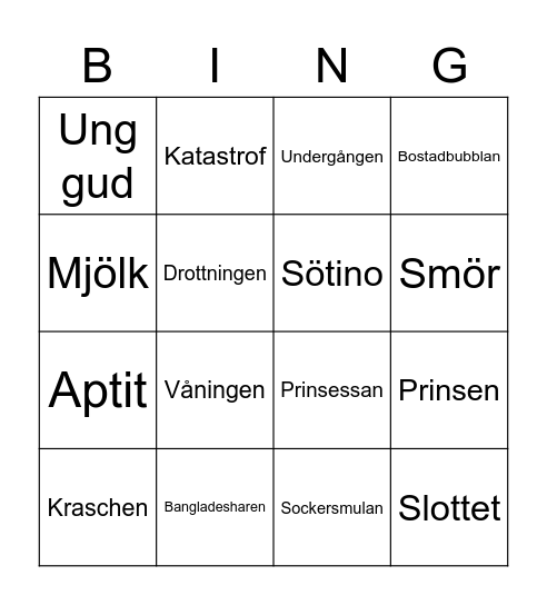 Lasses ord-bingo Card