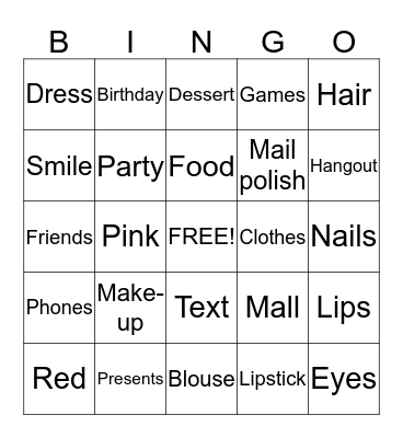 Alyssa's 13th Birthday Bingo Card