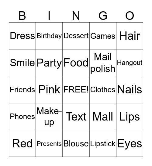 Alyssa's 13th Birthday Bingo Card