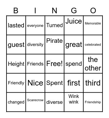 Pronunciation Bingo Card