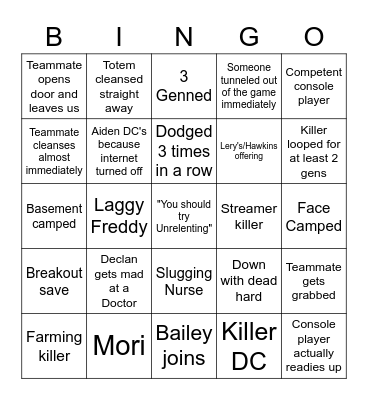 DbD Bingo Card