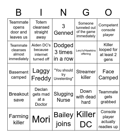 DbD Bingo Card