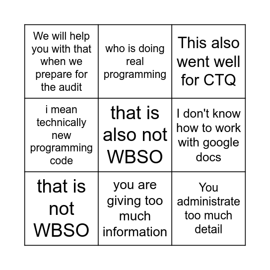 WBSO Bingo Card