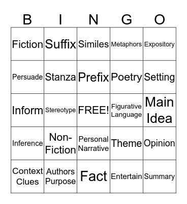 Reading BINGO Card