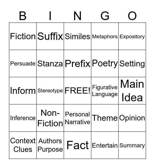 Reading BINGO Card