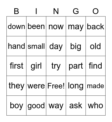 4th Q Sight Words Bingo Card