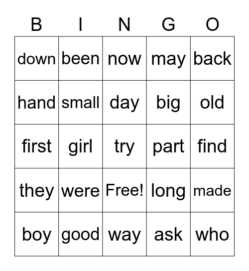 4th Q Sight Words Bingo Card