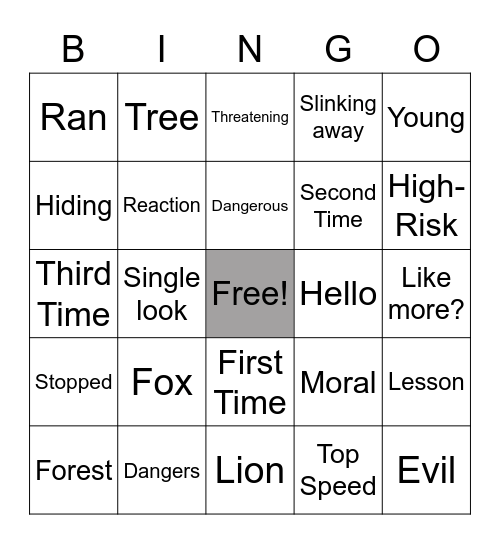 "The Fox & The Lion" Bingo Card