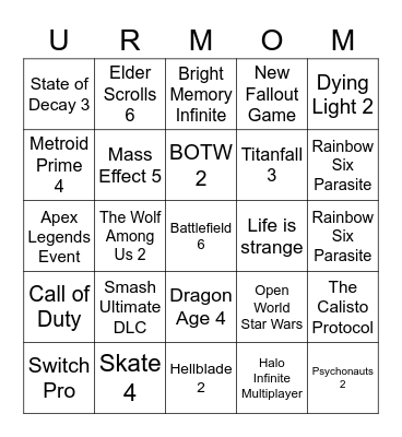 E3 2021 Sam Bingo Card