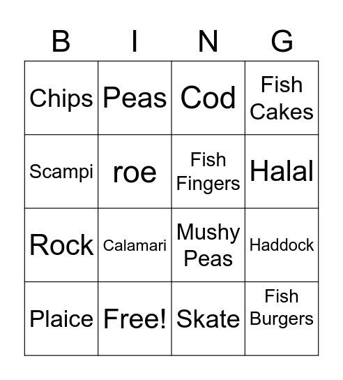 Fish and chips Bingo Card