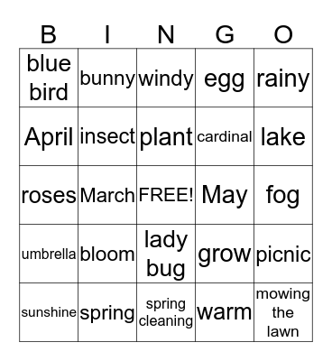 Spring Time Bingo Card