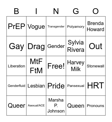 Pride Bingo Card