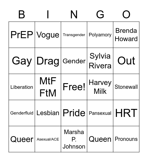 Pride Bingo Card