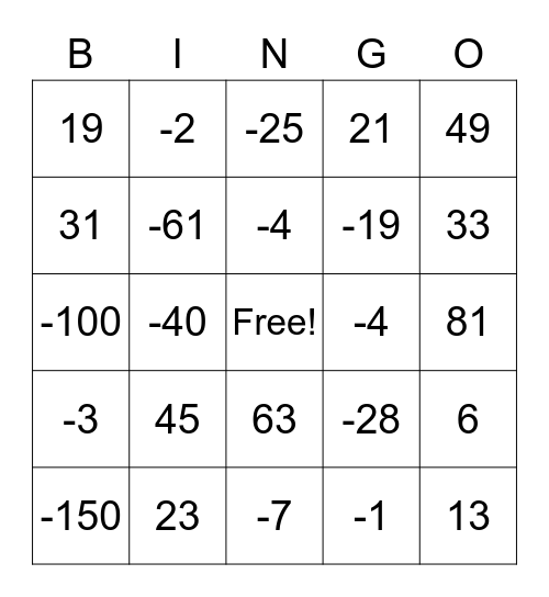 Bingo das Operações - Profª Thaís Bingo Card