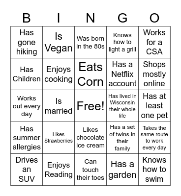 Ice Breaker Bingo Card