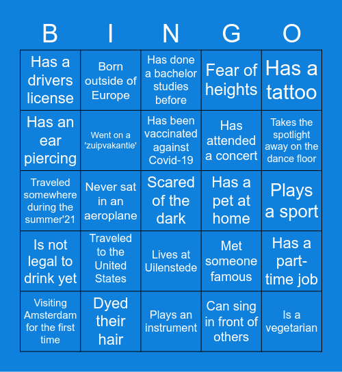 Characteristic Traits Bingo Card