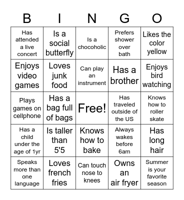 Ice Breaker Bingo Card