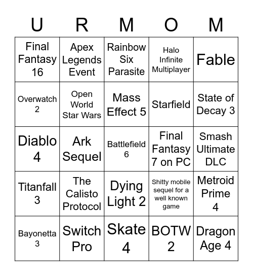 Untitled Bingo Card